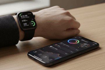 Apple Watch 10 am meinem Handgelenk und Apple iPhone 16